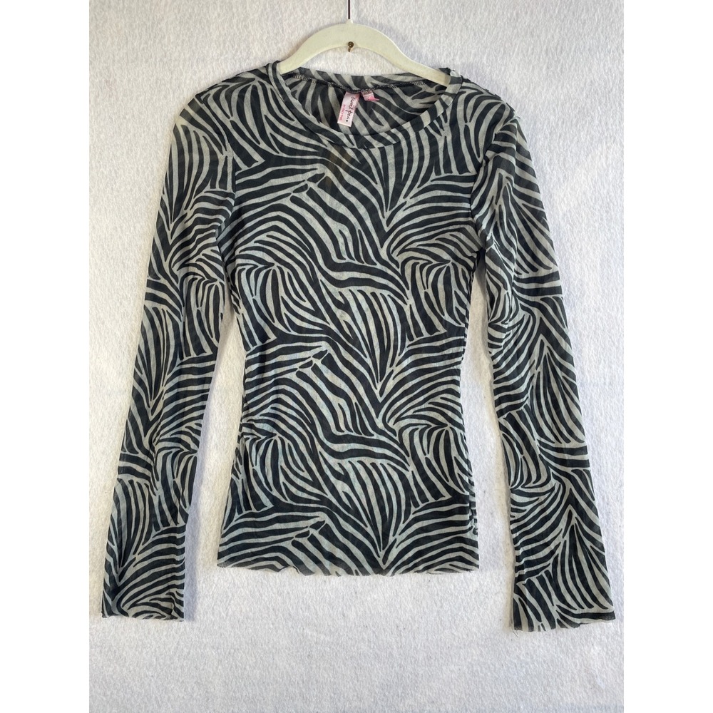 Sweet Pea by Stacy Frati Zebra Print Sheer Mesh‎ Long Sleeve Top XL Rave Y2K